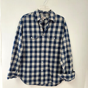 Wallace & Barnes Shirt Large Mens Blue Gingham Button Front Long Sleeve Preppy